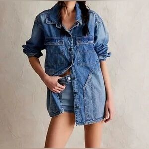 Free People We The Free “Lily” Oversized Denim Button Down Work Shirt